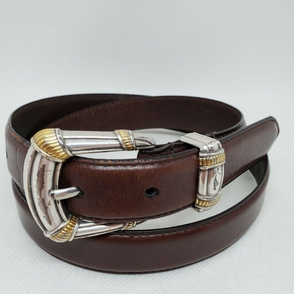Fossil Womens Brown Belt 1"w Genuine Leather Silver/Gold Tone Buckle Size Medium